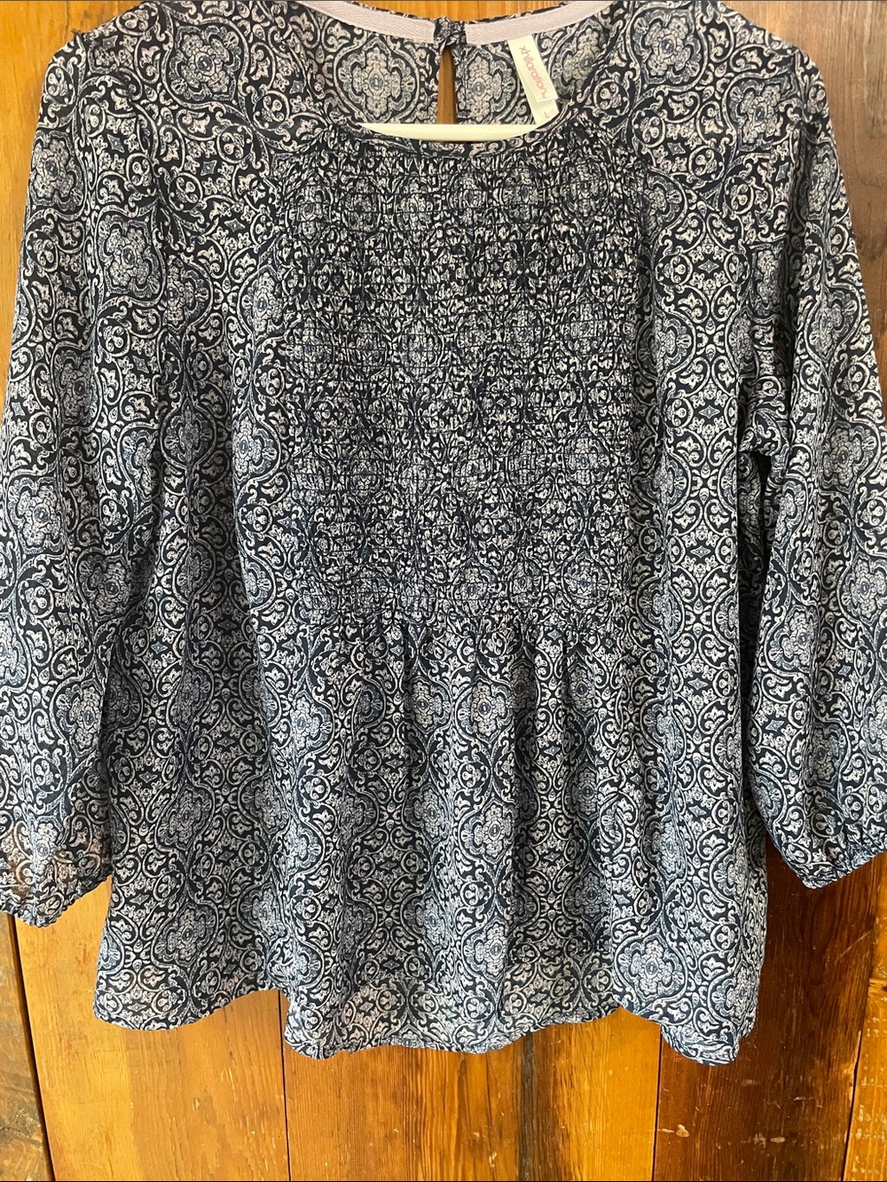 Xhilaration Blue Printed Smocked Peasant Tunic